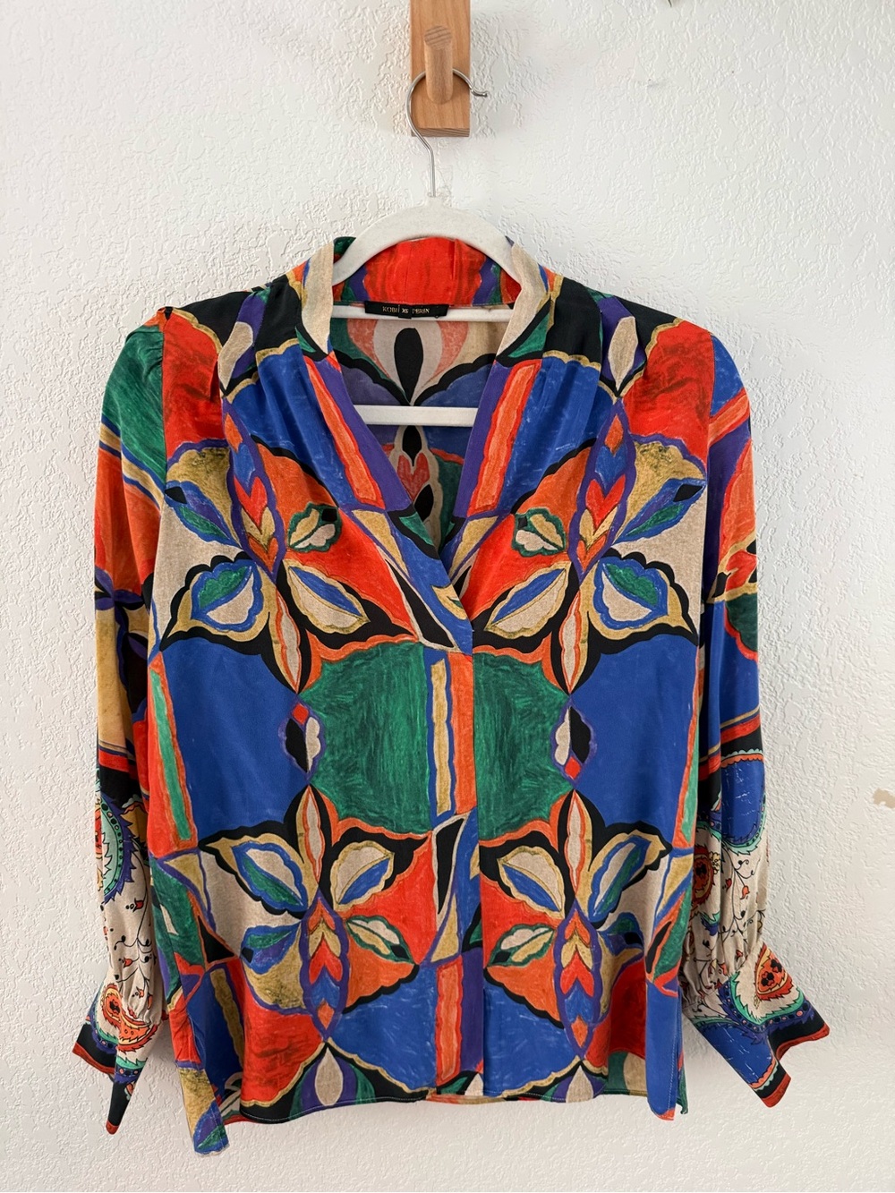 Kobi Halperin Silk Multicolor Abstract Print V-Neck Blouse